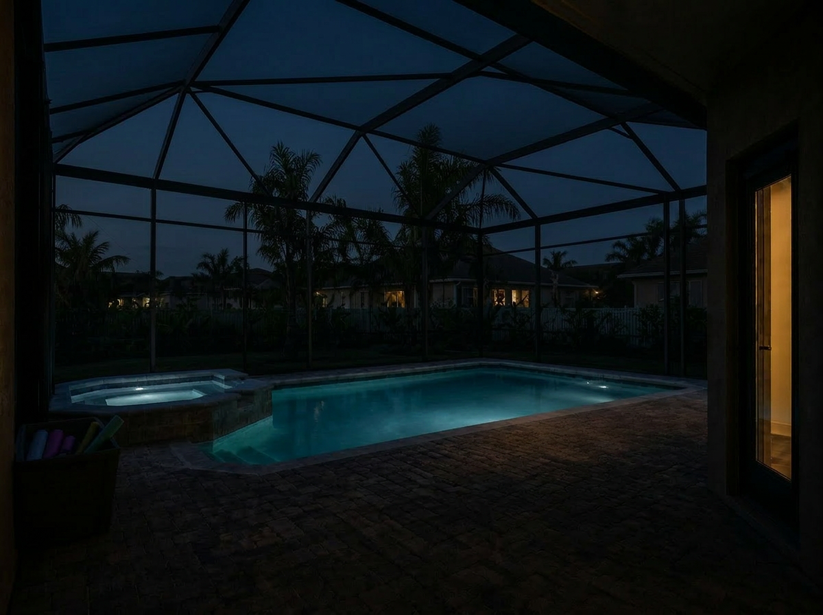 Pool Cage Lighting before